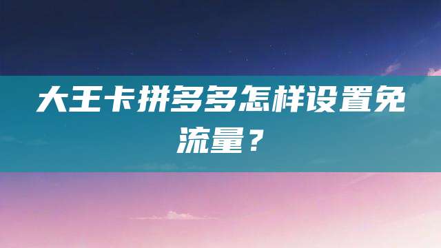 大王卡拼多多怎样设置免流量？